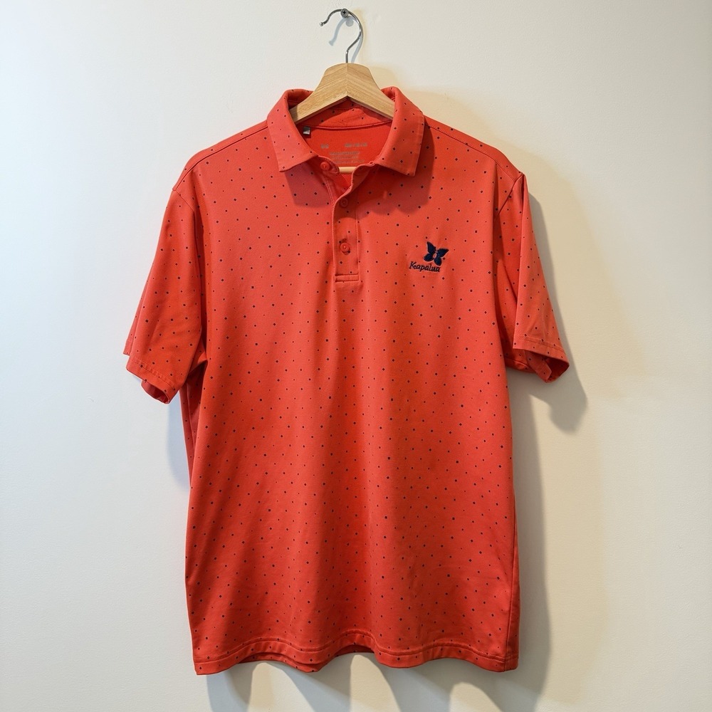 Under Armour Playoff Polo Kapalua Golf Shirt Men's Medium Orange Blue Dots
